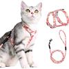PETTOM Pettorina per Gatti con Guinzaglio, Guinzaglio per Gatti Cordino Comodo Allungabile Regolabile Imbragatura per Gatto Grande Media Piccolo Cucciolo per Viaggo Passeggio Rosa S