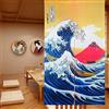 LIGICKY - Tenda giapponese Noren Ukiyoe Hokusai The Great Wave off Kanagawa Mount Fuji, arazzo da appendere alla porta, 85 x 150 cm