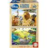 Educa - Puzzle Legno Disney Amici Animali | 2x50 pezzi Puzzle Legno | Re Leone, Libro Giungla | dai 4 anni (13144)