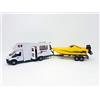 PLAYJOCS GT-6250 Camper Motorhome con Rimorchio con la barca, ca. 35cm - Die Cast Metallo Auto Car modello giochi per Bambini (4937)
