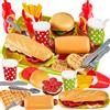 BUYGER Set Cibo Cucina Giocattolo per Bambini con Hamburger Hot Dog, Accessori Cucina Alimenti Finto, Giochi di Ruolo, Regalo per Bambini 3 + Anni
