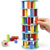 Coogam Gioco di accatastamento della torre in legno, blocchi di abilità motoria con dadi rovesciati Giocattolo della torre pendente Montessori Giochi per famiglie per bambini