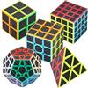 Coolzon Speed Cube Set, 5 Pack Magic Cubes 2x2 + 3x3 + 4x4 + Pyraminx + Megaminx Cubo Magico per Bambini Adulti Puzzle Cubes con Adesivo in Fibra Carbonio