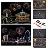 SiYear Carta da grattare Schizzo di Pittura Arcobaleno, Scena Notturna Serie Città, Scratch Painting Regalo Creativo, Scratchboard Art per Adulti e Bambini, con 4 Strumenti