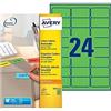 Avery L6033-20 - Etichette per archivio stampabili, rimovibili, colore verde, 24 etichette per foglio A4, 63,5 x 33,9 mm