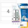 HERMA Etichette per Raccoglitori, 192 x 61 mm, Etichette Adesive A4 per Stampante, 4 Etichette per Foglio, Bianco