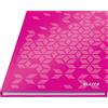 Leitz WOW Notebook A5 a quadretti, copertina rigida, 160 pagine, 80 fogli di carta certificata FSC (80 g/m²), rilegatura a filo, per ufficio, scuola o come diario, rosa, 46281023