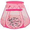 SELONIS Tenda 105X90cm/100 Palline Castello con Palline Colorate per Bambini, Rosa:Perla/Grigio/Trasparente/Rosa Chiaro