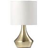 ONLI Lampada da Tavolo Oro in Metallo Satinato e Paralume in Tessuto Bianco