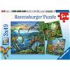 Ravensburger Puzzle 3x49, per Bambini a Partire da 5 Anni, 18x18 cm, Dinosauri