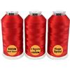 New brothread Set di 3 Rosso Colori Poliestere Filo di Ricamo Macchina Grande Bobina 5000M per Tutte Le Macchine da Ricamo
