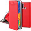 Moozy Cover per Huawei P30 Lite, Rosso - Custodia a Libro Flip Smart Magnetica con Appoggio e Porta Carte
