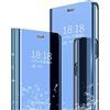 MLOTECH Cover per Huawei P20 PRO Custodia + Vetro temperato Flip Traslucido Clear View Specchio Standing Cover Anti Shock Placcatura Cover Cielo Blu
