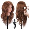 TopDirect 18 100% veri capelli Testina Parrucchiere Testa Studio Parrucchiere Manichino Cosmetologia Formazione Parrucchiere Pratica Modello Capelli con Morsetto + Acconciature per Capelli