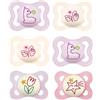 MAM Day & Night - Ciuccio in silicone, 0-6 ragazze, set da 6 pezzi, con 3 contenitori per il trasporto sterilizzati