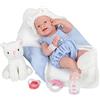 JC Toys Berenguer all-Vinyl La Newborn Doll in Blue Onesie/White Cat Theme. Real Girl!