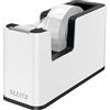 LEITZ WOW Dispenser per nastro adesivo Dual Color, Base Appesantita, Nastro adesivo da 10 mt incluso, Bianco/Nero, 53641095