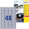 Avery Italia L6009-20 Etichette adesive in poliestere argento resistenti, 20 fogli A4, rettangolari 45,7x21,2mm, 48 etichetta per foglio, adesivo permanente, stampanti laser