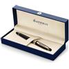 Waterman Expert penna stilografica | nero lucido con finiture in oro 23 carati | pennino medio con cartuccia di inchiostro blu | confezione regalo