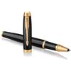 Parker IM Penna Roller | Punta Fine e Ricarica di Inchiostro Nero | Black Lacquer Golden Trim
