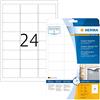 HERMA Etichette Impermeabili, 63,5 x 33,9 mm, Etichette Adesive A4 per Stampante, 24 Etichette per Foglio, Bianco