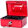 MAUL Cassetta portamonete in acciaio | Chiudibile a chiave e portatile | 12.5x10.5x6.1 cm | Con fessura per monete | Adatto come salvadanaio, piccola cassaforte, cassetto portadenaro | Rosso