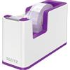 LEITZ WOW Dispenser per nastro adesivo Dual Color, Base Appesantita, Nastro adesivo da 10 mt incluso, Bianco/Viola, 53641062