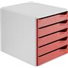 Leitz Post Cassettiera a 5 Cassetti, Organizer per Riporre Documenti, Cataloghi e Riviste in Formato A4, Adatta per Casa e Ufficio, Rosso, 52800025