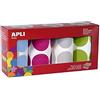 APLI Kids 18301 - Confezione di 4 rotoli di adesivi rotondi XXL rotondi, diametro 45 mm, fucsia/blu/grigio/verde