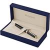 Waterman Exception Penna Stilografica Sottile, Pennino Medio con Cartuccia di Inchiostro Blu, Nero con Clip in Oro 23 Carati, Confezione Regalo