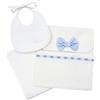 Filet - Set Porta Corredino, Composto da Bustina con Inserto in Tela Aida, Salvietta e Bavaglino da Ricamare, Idea Regalo per Futuri Genitori, in 100% Cotone, Made in Italy, Colore Bianco e Azzurro