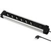 Electraline 61904 Multipresa Alu-Line 6 Posti Polivalenti, Schuko +10/16 A con Interruttore, 2 M, con Corpo in Alluminio, Spina 90° Salvaspazio 16 A con Protezione, Fissaggio a parete