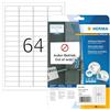 HERMA Etichette Staccabili, 45,7 x 16,9 mm, Etichette Adesive A4 per Stampante, 64 Etichette per Foglio, Bianco