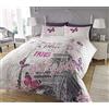 Sleepdown New Paris Romance - Set di biancheria da letto con copripiumino e federa, stampa digitale, per camera da letto (singolo)