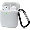 KOKOKA Custodia in Silicone da Appendere Compatiblile con AirPods 2 & 1, Custodia Protettiva per AirPods, Airpods Case Cover LED Anteriore Visibile Moschettone Portachiavi, Bianco