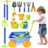deAO Carriola e Attrezzi da Giardino per Bambini Gioco di Botanica e Giardinaggio Infantile Set Include 10 Accessori e 4 Vasi da Fiori