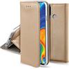 Moozy Cover per Huawei P30 Lite, Oro - Custodia a Libro Flip Smart Magnetica con Appoggio e Porta Carte