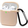 KOKOKA Custodia in Silicone da Appendere Compatiblile con AirPods 2 & 1, Custodia Protettiva per AirPods, Airpods Case Cover LED Anteriore Visibile Moschettone Portachiavi, Beige