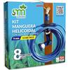 S&M 548635 - Kit tubo elicoidale blu 10 metri (9 mm diametro) + pistola multifunzione 8 getti + automatica filettatura femmina con adattatore ¾-½ + connettore rapido + supporto rubinetto