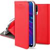Moozy Cover per Huawei Y6 2019, Rosso - Custodia a Libro Flip Smart Magnetica con Appoggio e Porta Carte