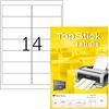 TopStick Etichette Autoadesive per Indirizzi - 14 per Foglio A4, 100 Fogli, 99,1 x 38,1 mm, 1400 Totali - Postali Vuote per Stampanti Laser e Inkjet, Bianco