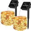 Yizhet Luci Solari Esterno, 2 Pezzi 10M 100 Led Catena Luminosa Esterno Solare, 8 Modalità, Impermeabile IP65, Luce Bianca Calda, Totale di 20M 200 Led per Giardino Albero Patio Natale