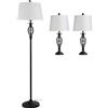 HOMCOM Set 3 Pezzi: 1 Lampada da Terra e 2 Lampade da Tavolo in Metallo, Design Vintage, Lampadine E27, Nero e Bianco|Aosom