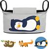 GLÜCKSWOLKE Borsa per Passeggino - 12 Motivi I Organizer per Carrozzina Neonato I Portaoggetti con Dispenser per Salviette I Universale Organizzatore Bambini I Motivo Pinguino (colore grigio)