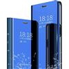 MLOTECH Cover per Huawei P Smart 2019/HONOR 10 Lite Custodia + Vetro temperato Flip Traslucido Clear View Specchio Standing Cover Anti Shock Placcatura Cover Cielo Blu