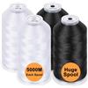New brothread Set di 4 (2xBianco+2xNero) poliestere filo di ricamo macchina grande bobina 5000M per tutte le macchine da ricamo