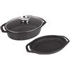 KAMBERG Cocotte Teglia 3 Pezzi 38 x 26 x 12.8 cm, Fusione di Alluminio, Rivestimento Effetto Pietra, Coperchio in Vetro, Incluso Quello a Induzione, Senza PFOA
