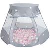 Selonis Tenda 105X90cm/100 Palline Castello Con Palline Colorate Per Bambini, Grigio:Rosa Chiaro/Pearl/Transparent