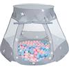 SELONIS Tenda 105X90cm/100 Palline Castello con Palline Colorate per Bambini, Grigio:Babyblue/Rosa Chiaro/Pearl