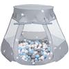 Selonis Tenda 105X90cm/100 Palline Castello Con Palline Colorate Per Bambini, Grigio:Grigio/Bianco/Babyblue